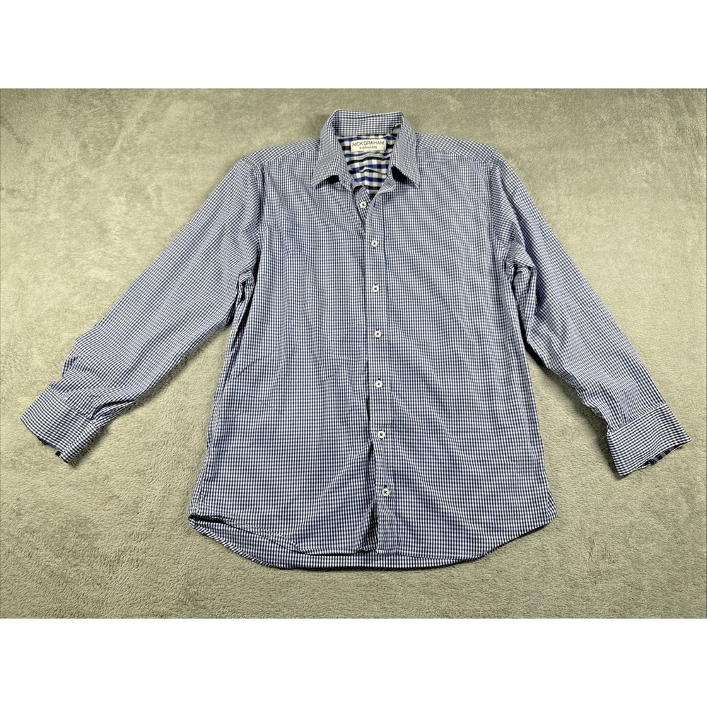Nick Graham Everywhere Men's Stretch Modern Fit Dress Shirt Blue Gingham 16-16.5